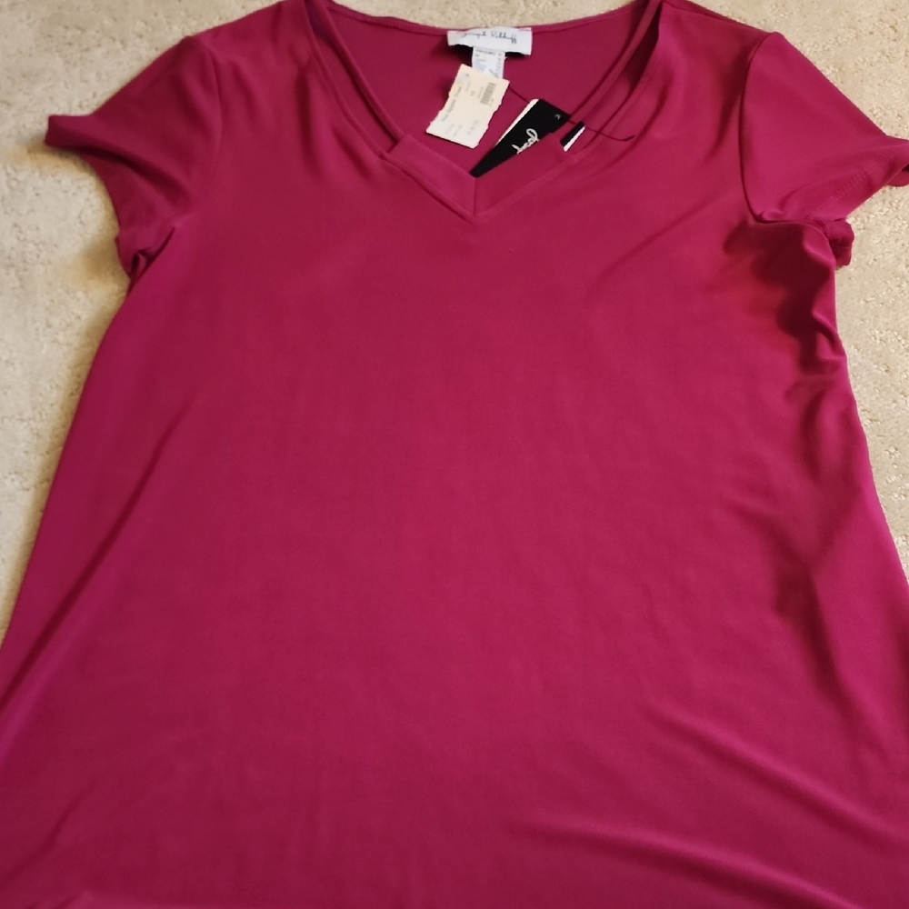 Joseph Ribkoff Fuchsia V-Neck Short Sleeve Tee